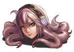  bad_pixiv_id bangs eyebrows eyelashes grey_eyes hair_between_eyes head_tilt headphones lieqi_hun lips looking_at_viewer megurine_luka no_humans pink_hair simple_background solo suction_cups takoluka tentacle_hair tentacles vocaloid 