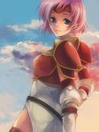  armor blue_eyes cloud day fire_emblem fire_emblem:_akatsuki_no_megami kaito_(sawayakasawaday) marcia pegasus_knight pink_hair sky smile solo 