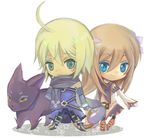  1girl ak0130 blonde_hair blue_eyes brown_hair chibi emil_castagnier flower gloves green_eyes hair_ornament long_hair marta_lualdi scarf smile tales_of_(series) tales_of_symphonia tales_of_symphonia_knight_of_ratatosk tenebrae yellow_eyes 