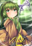 duel_monster frown fun_bo green_eyes green_hair hair_ribbon petit_dragon ponytail ribbon staff wynn yuu-gi-ou 