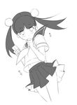  cellphone ekra greyscale hair_bobbles hair_ornament long_hair looking_at_viewer monochrome navel neckerchief otonashi_meru phone sayonara_zetsubou_sensei school_uniform serafuku skirt solo twintails 