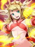  aqua_eyes armband blonde_hair echidna_(p&amp;d) fire hatorion headdress lamia long_hair midriff monster_girl navel open_mouth puzzle_&amp;_dragons 