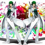  blindfold dual_persona green_blindfold green_hair kill_la_kill long_coat male_focus sanageyama_uzu school_uniform shigumi_(mk717) 