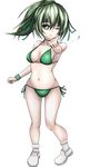  bikini boots duel_monster green_eyes green_hair highres long_hair one_eye_closed ponytail sato_(yuki0634) smile solo swimsuit wynn yuu-gi-ou 
