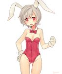  animal_ears bad_id bad_pixiv_id bunny_ears bunny_girl bunnysuit gloves goyain league_of_legends open_mouth red_eyes ribbon riven_(league_of_legends) silver_hair solo thigh_gap 
