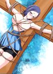  bdsm blue_eyes blue_hair blush bondage bound breasts cross crucifixion glasses huge_breasts katsura_kotetsu looking_at_viewer marishiten nipples rope solo witch_craft_works 