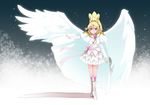  aida_mana blonde_hair boots bow brooch cape capelet cure_heart cure_heart_parthenon_mode de_(deys) dokidoki!_precure dress hair_between_eyes half_updo heart heart_print high_ponytail highres jewelry large_wings long_hair looking_at_viewer magical_girl outstretched_arm pink_bow pink_eyes ponytail precure smile solo sparkle strapless strapless_dress white_dress white_legwear white_wings wings 