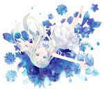  ano_hi_mita_hana_no_namae_wo_bokutachi_wa_mada_shiranai. barefoot blue_eyes dress falling floral_background flower ginta honma_meiko long_hair looking_at_viewer silver_hair sleeveless solo upside-down 