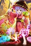  barefoot bowl highres holding_needle japanese_clothes kimono lavender_hair looking_at_viewer magic mallet minigirl needle orange_hair rovyt short_hair smile sukuna_shinmyoumaru touhou wide_sleeves 