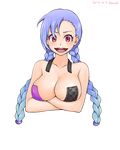  alternate_breast_size artist_name bad_id bad_pixiv_id blue_hair braid breasts cleavage crossed_arms goyain jinx_(league_of_legends) large_breasts league_of_legends long_hair looking_at_viewer open_mouth pasties red_eyes solo transparent_background twin_braids 