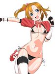  :d bikini black_bikini black_panties blue_eyes bow brown_hair chikuishi crop_top fingerless_gloves garters gloves kousaka_honoka lace lace-trimmed_thighhighs love_live! love_live!_school_idol_project mary_janes micro_bikini navel one_side_up open_mouth panties red_footwear shoes short_hair side-tie_bikini smile solo string_bikini swimsuit thighhighs underwear white_background white_legwear 