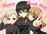  :q birthday black_hair blonde_hair blue_eyes brown_eyes brown_hair fernandia_malvezzi green_eyes happy_birthday kuragari looking_at_viewer luciana_mazzei martina_crespi military military_uniform multiple_girls one_eye_closed ponytail side_ponytail smile strike_witches tongue tongue_out uniform v world_witches_series 