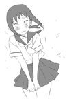  blush ekra greyscale kaga_ai long_hair monochrome neckerchief ponytail sayonara_zetsubou_sensei school_uniform serafuku skirt skirt_tug solo 