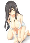  :p bare_shoulders black_hair breasts brown_eyes cleavage large_breasts long_hair looking_at_viewer muffin_(sirumeria) original simple_background solo tongue tongue_out white_background 