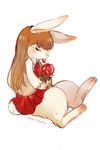  animalization brown_hair bunny flower ib ib_(ib) long_hair red_flower red_rose rose skirt solo souno_kazuki 