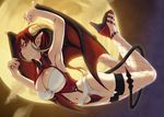  armpits breasts cleavage covered_nipples demon_girl fishnets full_moon garter_belt high_heels highres horns large_breasts looking_at_viewer moon navel original pointy_ears red_eyes red_hair solo tail thighhighs wings yousisi 