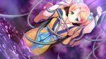  1girl arms_up ayase_hazuki blush breasts game_cg green_eyes highres japanese_clothes kamidere long_hair looking_down medium_breasts orange_hair solo standing tentacle tied_up tokunaga_hoshino twintails water 