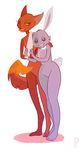  anthro bunny_(character) cat courage_the_cowardly_dog cuddling duo eyes_closed feline female fur green_eyes jeff4hb kitty_(character) lagomorph lesbian mammal nude pink_fur plain_background rabbit red_fur smile standing white_background 