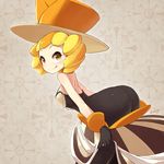  :p ass blonde_hair blueberry_(5959) dress gloves hat lanuit_(pokemon) looking_at_viewer looking_to_the_side pokemon pokemon_(game) pokemon_xy short_hair signature skirt skirt_pull smile solo strapless strapless_dress striped striped_skirt tongue tongue_out top_hat yellow_eyes 
