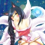  ahri animal_ears braid breasts facial_mark fox_tail hinata8281 large_breasts league_of_legends long_hair looking_at_viewer solo tail yellow_eyes 