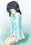  black_hair blue_eyes dress hood hoodie kou_(mtin-53) long_hair nagi_no_asukara shiodome_miuna sitting 