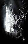  antlers armor cervine cloak deer dogson druid horn magic magic_user male mammal monochrome solo tribal_spellcaster 