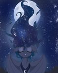  blue_fur blue_hair equine eyes_closed female feral friendship_is_magic fur hair horn horse long_hair mammal moon my_little_pony outside princess_luna_(mlp) silbersternenlicht solo sparkles winged_unicorn wings 