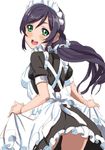  :d alternate_costume apron blush breasts curtsey dress enmaided green_eyes long_hair looking_at_viewer love_live! love_live!_school_idol_project maid maid_headdress medium_breasts no_panties open_mouth purple_hair smile solo tetsujin_momoko toujou_nozomi twintails 