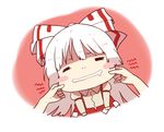  blush_stickers bow cheek_pinching chibi closed_eyes fujiwara_no_mokou hair_bow pinching shuzi silver_hair solo_focus suspenders touhou 