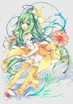  alraune_(p&amp;d) bare_shoulders dress flower green_eyes green_hair highres leeannpippisum long_hair open_mouth plant_girl puzzle_&amp;_dragons thighhighs 
