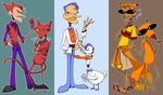  blue_hair bow_tie c2ndy2c1d cajun_fox canine cat cleaver clothed clothing courage_the_cowardly_dog duck eyewear feline fox glasses grin hair human humanized katz le_quack male mammal orange_hair red_hair sandals shoes smile vest weapon 
