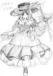  bad_id bad_pixiv_id bingling_zhilian cross dolls_in_pseudo_paradise dress extra greyscale hat highres jacket_girl_(dipp) long_hair monochrome smile solo touhou wavy_hair 