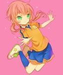  bad_id bad_pixiv_id green_eyes inazuma_eleven_(series) inazuma_eleven_go junekun kirino_ranmaru lightning_bolt male_focus pink_hair raimon raimon_soccer_uniform soccer_uniform solo sportswear twintails 