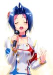  ahoge blue_hair blush closed_eyes flower hair_flower hair_ornament idolmaster idolmaster_(classic) idolmaster_movie microphone miura_azusa music open_mouth short_hair singing solo starpiece_memories sweat zen 