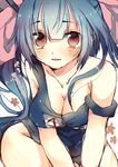  bare_shoulders blue_hair breasts cleavage i-19_(kantai_collection) ikusa_(puchi) kantai_collection looking_at_viewer medium_breasts off_shoulder one-piece_swimsuit red_eyes school_swimsuit sketch solo swimsuit translated twintails 