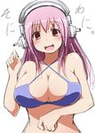  bikini_top blush breasts earth_ekami headphones large_breasts looking_at_viewer nitroplus open_mouth pink_eyes pink_hair simple_background sketch smile solo super_sonico white_background 