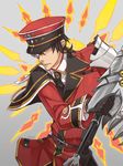  armor bad_id bad_pixiv_id black_hair claws daizu_yan edan_(elsword) elsword gloves hat male_focus military monocle necktie peaked_cap solo sword uniform weapon yellow_eyes 