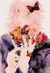  absurdres blue_eyes bug butterfly fingernails flower highres insect kingdom_hearts maasui male_focus marluxia pink_hair 