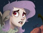  animal_ears apple apple_juice clothing dripping fangs female flutterbat_(mlp) fluttershy_(mlp) friendship_is_magic fruit hair human humanized mammal messy_hair my_little_pony night pink_hair red_eyes ric-m solo stars sweater vampire 