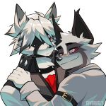 1:1 5_fingers anthro canid canine canis clothed clothing couple diviously duo eye_patch eyewear facial_markings fingers fox fully_clothed fur grey_facial_markings head_markings hi_res kai_(kaleochu) looking_at_viewer male male/male mammal markings mihoyo nose_bandage platinum_fox red_eyes red_fox serious_face smile smiling_at_viewer victorian von_lycaon white_body white_fur wolf zenless_zone_zero
