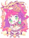  1girl animal_ear_fluff animal_ears apple apple_slice autumn autumn_leaves bell blush_stickers border bow braid brown_bow brown_dress brown_scarf chibi clenched_hands cloud commentary dress ear_covers fang fist_pump food food-themed_tattoo fox_ears fox_girl fox_tail fruit fur_trim green_eyes green_shirt green_sleeves long_hair long_sleeves looking_at_viewer low_twin_braids open_mouth orange_sky original outdoors pixel_art plaid plaid_bow plaid_scarf red_hair scarf shirt short_dress single_ear_cover sky sleeveless sleeveless_dress smile socks solo symbol-only_commentary tail tree twin_braids uki_(ukierr) v-shaped_eyebrows white_border white_socks 