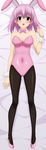  animal_ears bow bowtie bunny_ears bunnysuit dakimakura detached_collar full_body highres leotard lying original pantyhose pink_leotard purple_eyes purple_hair sample short_hair solo sugimura_tomokazu wrist_cuffs 