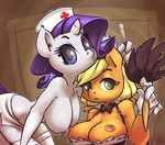  anthro anthrofied applejack_(mlp) areola atryl big_breasts blonde_hair blue_eyes bow_tie breasts cleavage clothed clothing duo equine feather_duster female friendship_is_magic fur gloves green_eyes hair hanging_breasts horn horse maid maid_uniform mammal my_little_pony nipples nurse nurse_uniform orange_fur pigtails pony purple_hair rarity_(mlp) side_boob signature thermometer topless unicorn white_fur 