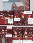 anthro bell brown_body brown_eyes brown_fur coco_(prate) comic deer duo english_text fur hi_res inside male mammal new_world_deer prate-dragon reindeer sleigh snow speech_bubble text tinsel_(prate) yellow_eyes