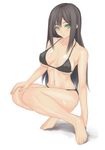  barefoot bikini black_bikini black_hair full_body green_eyes koi_to_senkyo_to_chocolate long_hair muffin_(sirumeria) navel shinonome_satsuki simple_background solo swimsuit white_background 