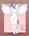  absol anthro anthrofied big_breasts breasts canine female fur hair long_hair looking_at_viewer mammal mega_absol mega_evolution nintendo nipples nude plain_background pok&eacute;mon pussy smile solo video_games 