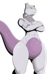 absurd_res anthro crossed_arms fingers generation_1_pokemon hi_res legendary_pokemon mewtwo monotone_tail multicolored_body nintendo nude pokemon pokemon_(species) pose purple_body purple_tail simple_background solo tail two_tone_body white_background winick-lim