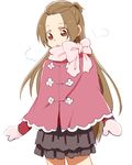  azuma_yukihiko brown_hair dokidoki!_precure eyelashes half_updo long_hair madoka_aguri mittens open_mouth poncho ponytail precure red_eyes ribbon scarf simple_background sketch skirt solo standing white_background winter_clothes 