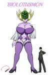 absurd_res aldharoku bandai_namco big_breasts biolotusmon breasts clothing covered_eyes digimon digimon_(species) duo female fishnet fishnet_legwear hi_res huge_breasts human humanoid legwear male mammal matt_(evil-count-proteus) purple_body shorter_male taller_female