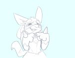2023 ambiguous_gender anthro backsash blush canid canine digital_media_(artwork) fingers_together fur generation_4_pokemon hair lucario mammal monochrome nintendo nude open_mouth pokemon pokemon_(species) simple_background sketch smile solo solo_focus tail teeth tongue